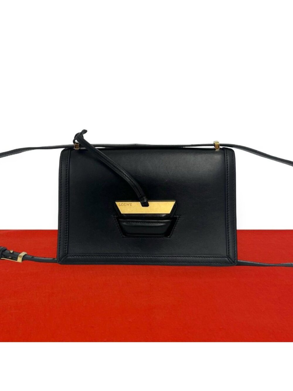Loewe Barcelona Logo Leather Shoulder Bag Crossbody Pochette Black